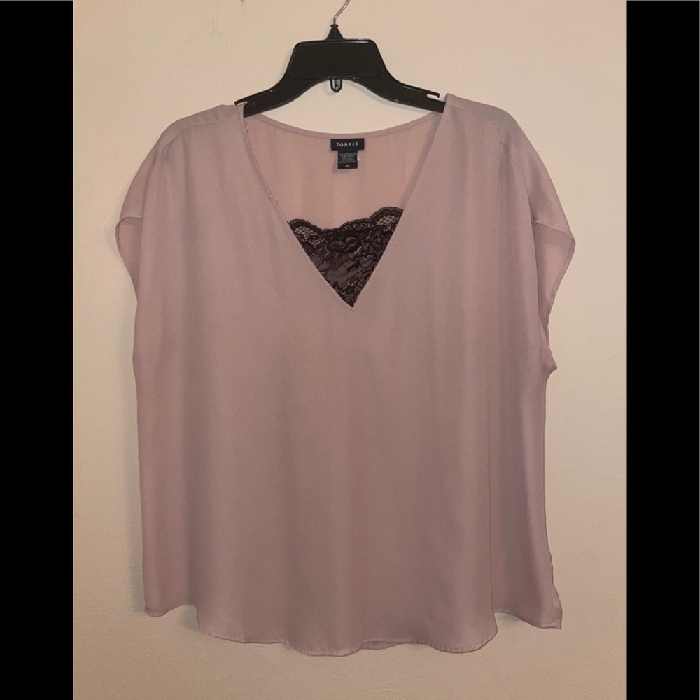 Torrid Beige With Black Lace Blouse